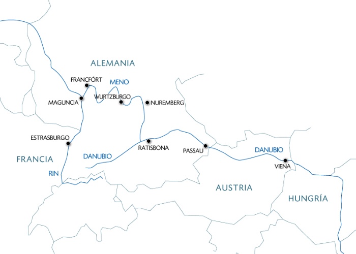 Mapa Itinerario Fluvial por el río Rin, Meno y Danubio